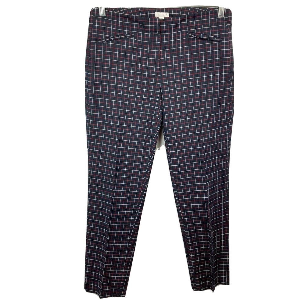 J. Jill Pants Womens Sz 6 Navy Blue Red Plaid Classic‎ Ankle Cotton Stretch